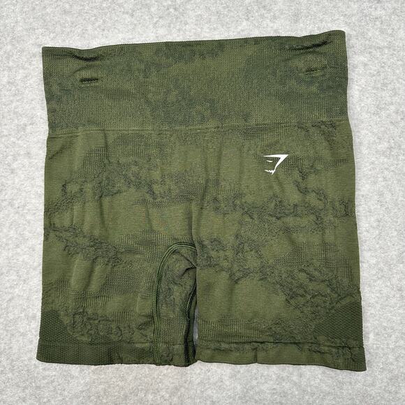 Gymshark Adapt Camo Seamless Workout Short WMNS XS Green Jacquard Stretchy - Picture 3 of 5